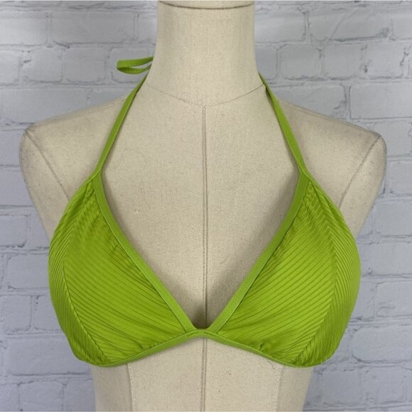 Vintage Mossimo Green Ribbed Halter Triangle Bikini Top Medium - Picture 1 of 5